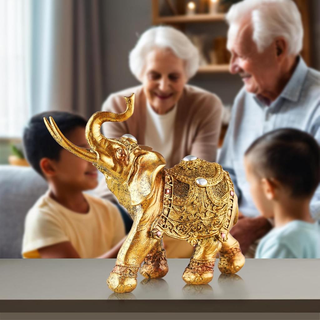 Lucky Elephant Statue,7" Elegant Elephant Figurine for Home Decor Unique and Sophisticated Ornament for Living Room, Table Centerpiece Shelfand