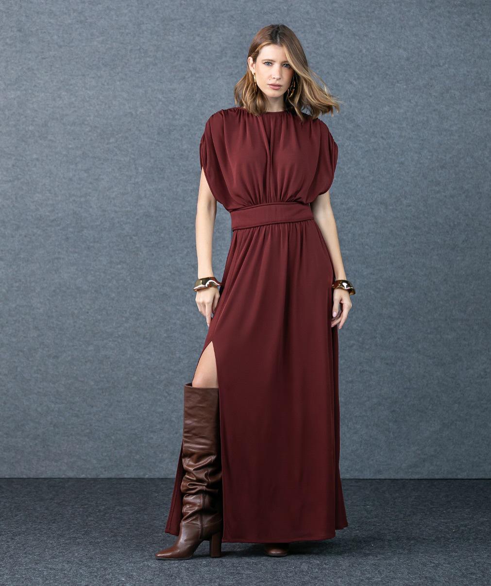 

Летнее европейское и американское женское вечернее платье без рукавов с оборками однотонной расцветки 2025 M багровый