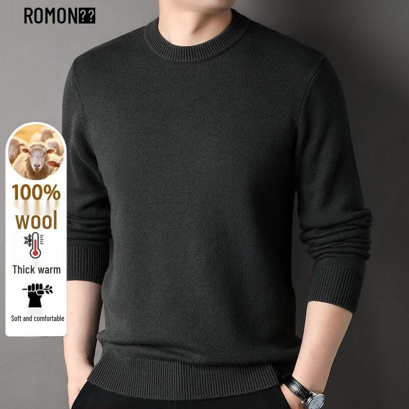 ROMON Men's Semi-High Collar Wool Blend Pullover Sweater