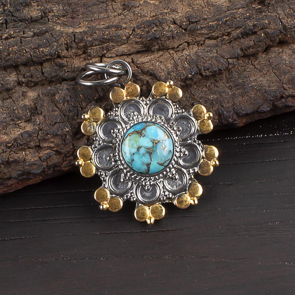 

Подвеска из натурального камня Голубая медная бирюза ручной работы, Подвеска из стерлингового серебра 925 пробы, Изящные серебряные украшения, Для подарка на помолвку 1.26 Inches синий