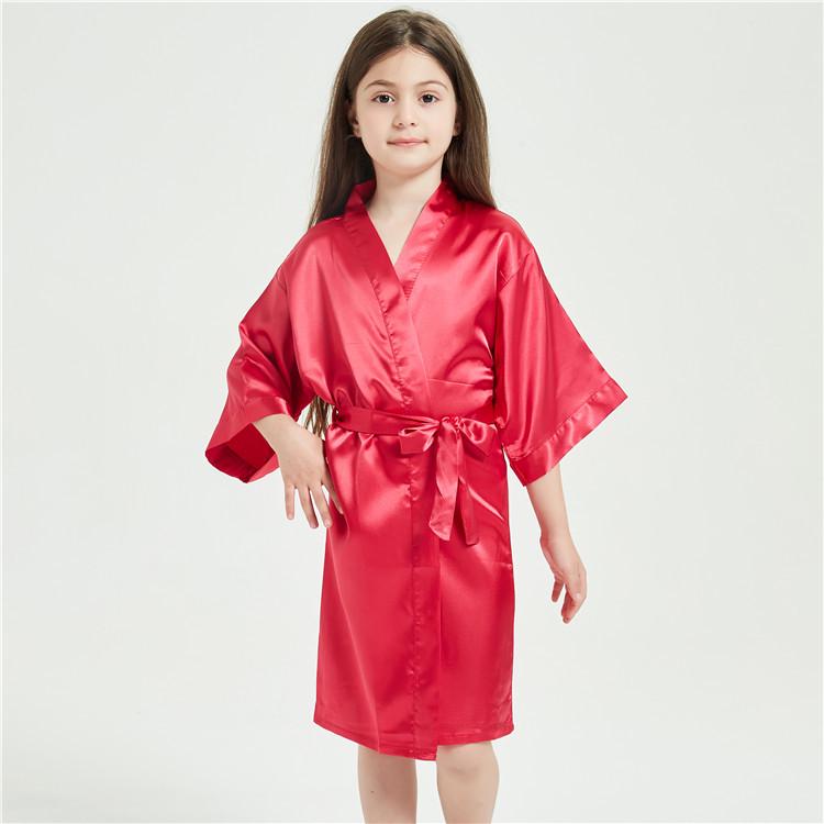 Kids' Solid Color Imitation Silk Bathrobe - Plain, Lightweight Design for Boys & Girls