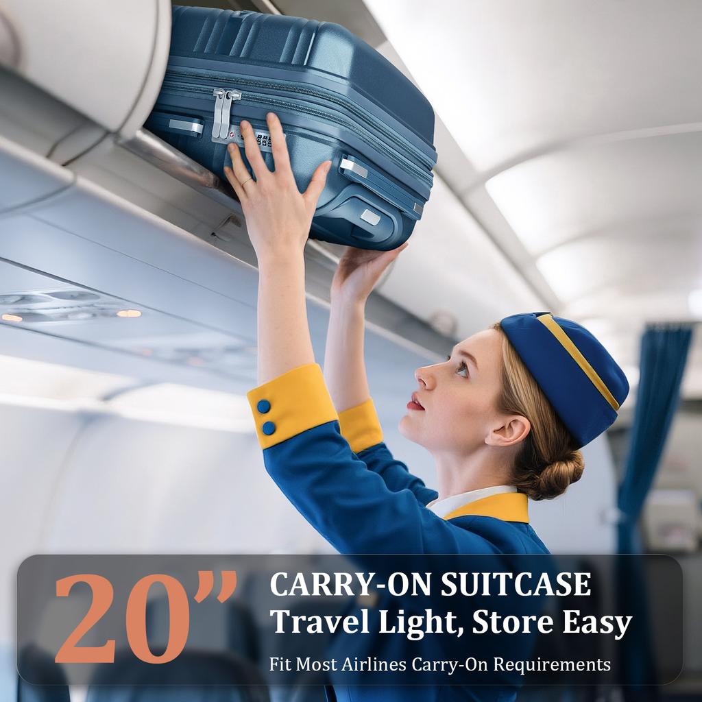 4-Piece Hardshell Luggage Set PP, Suitcase (20/24/28 Inch), 14" Cosmetic Case, Removable Wheels, Space-Saving, Lightweight & Robust Combination Lock