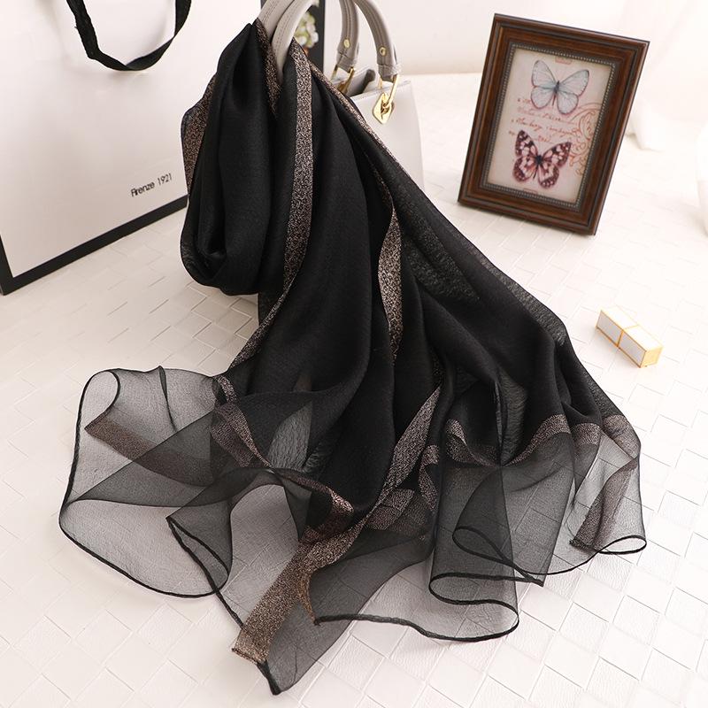 2024 New Solid Color Silk Acrylic Shawl Women'S Long Scarf With Gold Silk Sequin Scarf Autumn Sunscreen Scarf