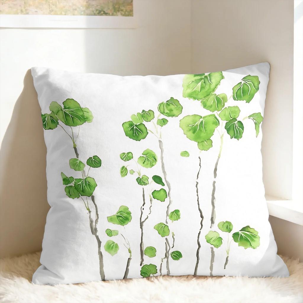 Green Watercolor Plants Pillow Case  Kawaii Pillow Cover Soft Pillowcases For Office Car Home Decor
