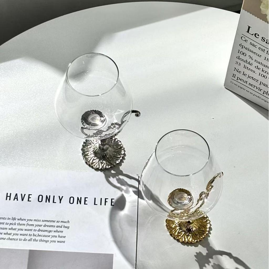 Baroque Retro Carved Metal Base Wine and Champagne Glass