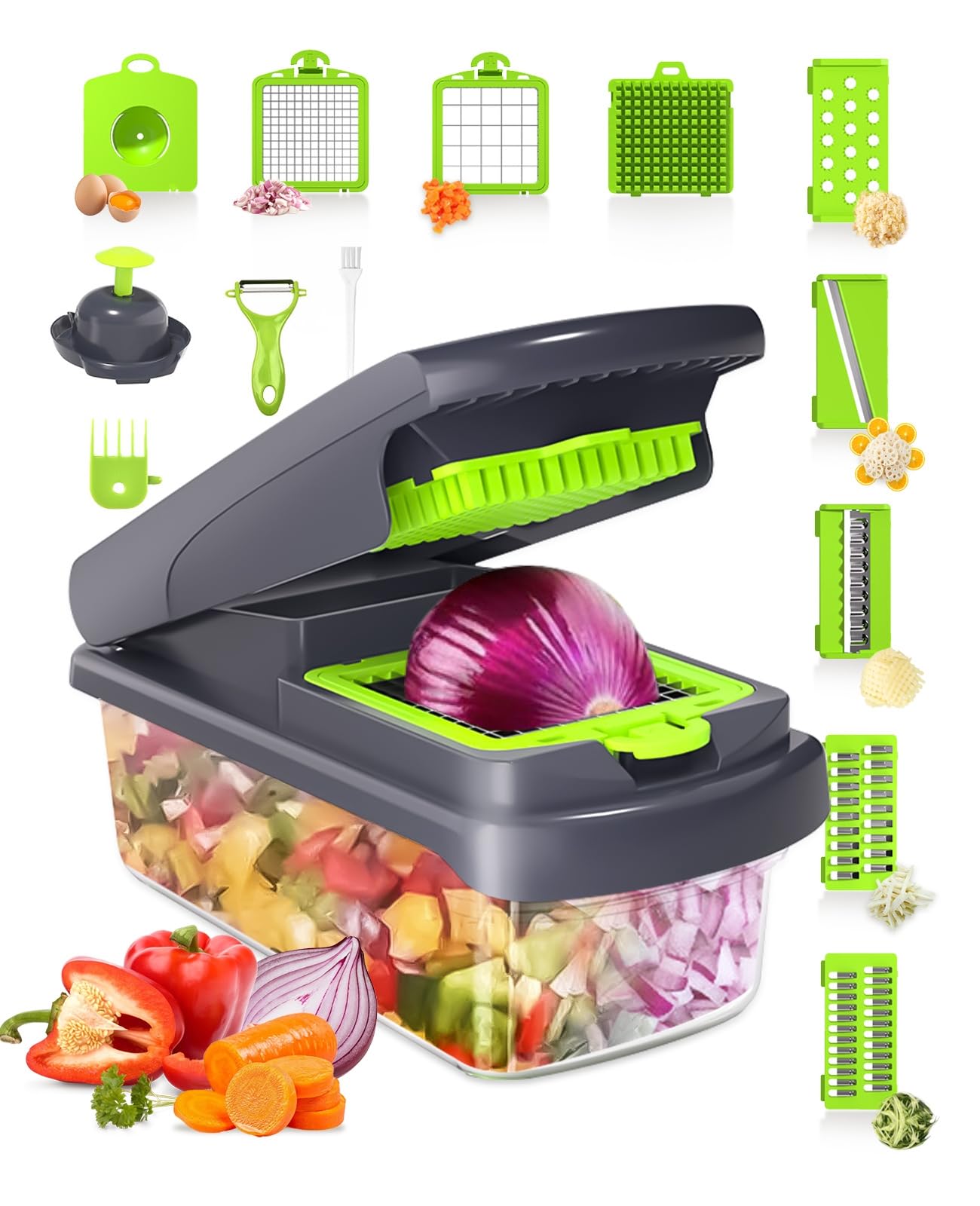 

SINNMAO New Vegetable Professional for Grating and Includes Egg White Safety Hand and Storage Case [2025 Model] Slicer/Julienne Cutter, 15-in-1