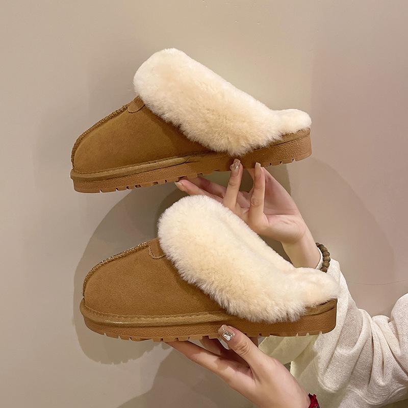 Baotou half slippers women's 2024 winter new retro fashion temperament fur integrated snow boots one pedal cotton mop