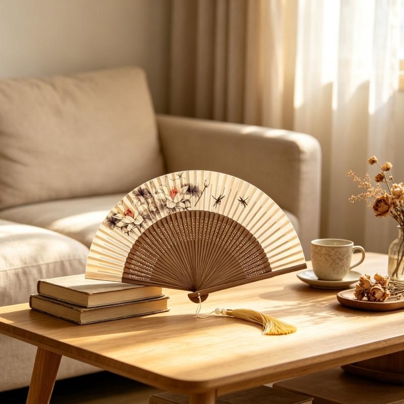 Folding Fan Home Accent, Display Piece with Pattern Detail for Shelf, Study and Tea Room Arrangement Display Touch