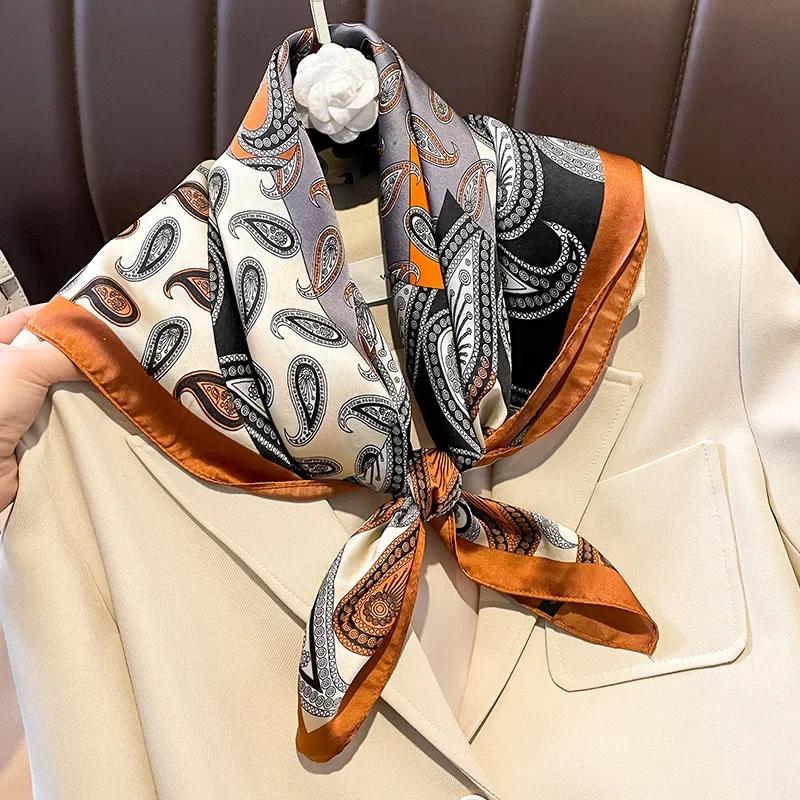 New 70*70cm Silk Satin Hair Scarf Women Handkerchief Printed Female Square Head Bandana Small Neck Muffler Hijab Lady Girl