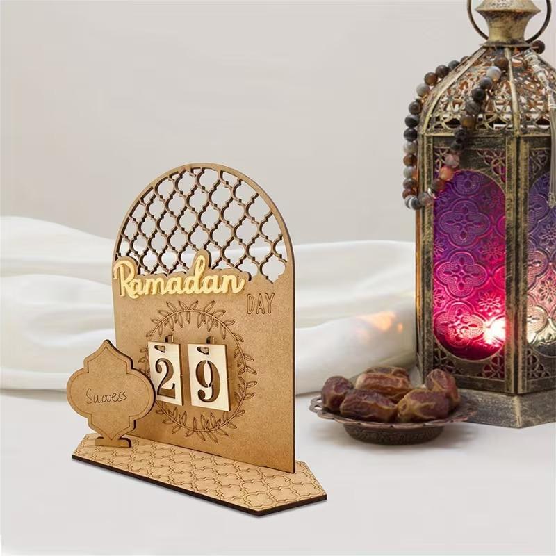 Eid Mubarak Wooden Advent Calendar for Ramadan Countdown Date Tracker 2026 Islamic Holiday DIY Gift for Kids