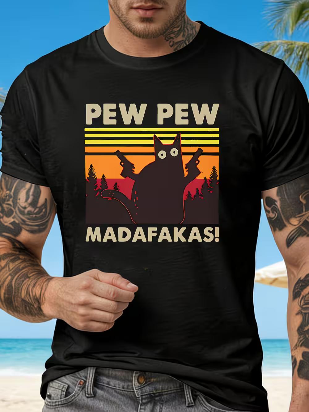 American Retro Funny Cat Men s T-shirt XL