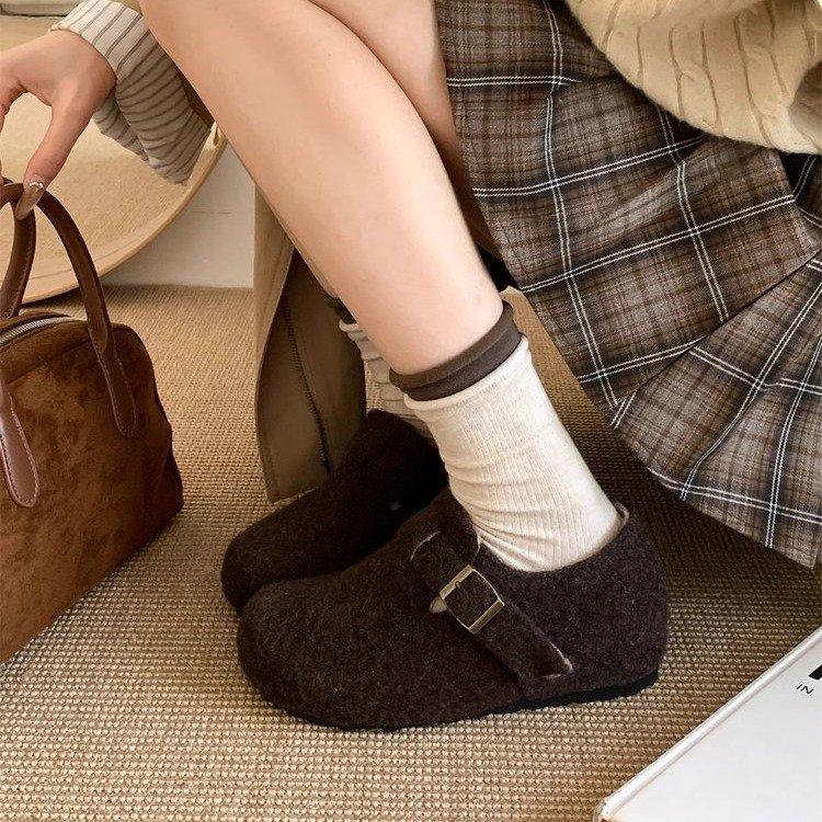 Boken shoes women 2026 thick soled warm cotton shoes winter new fur shoes for women wearing single shoes outside