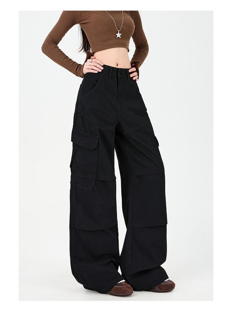 Trendy Women's Wide-Leg Casual Jeans with Patch Pockets & Pleats