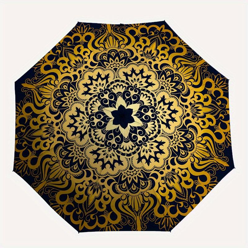 Golden Mandala Patterned Rug - Elegant Circular Design for Home DecorUmbrella, Portable 3-Fold Umbrella for Men & Women,Christmas Gift ES246