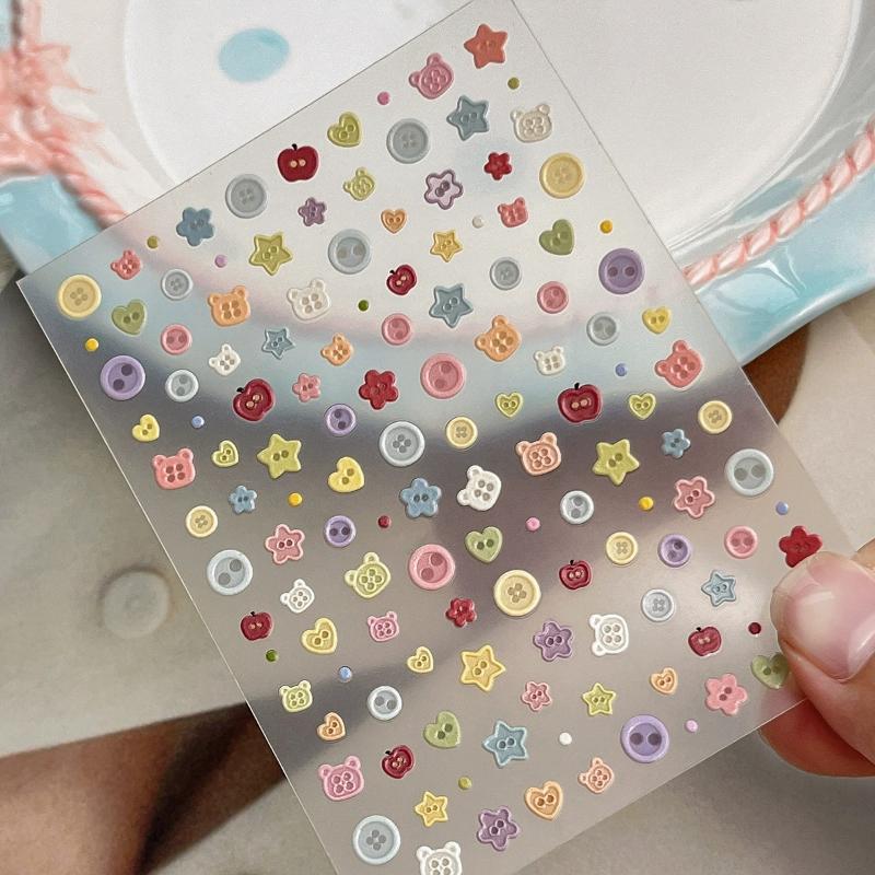 Kawaii Embossed Cartoon Buttons Diy Nail Art Stickers For Scrapbook Journal Material Decor Decals