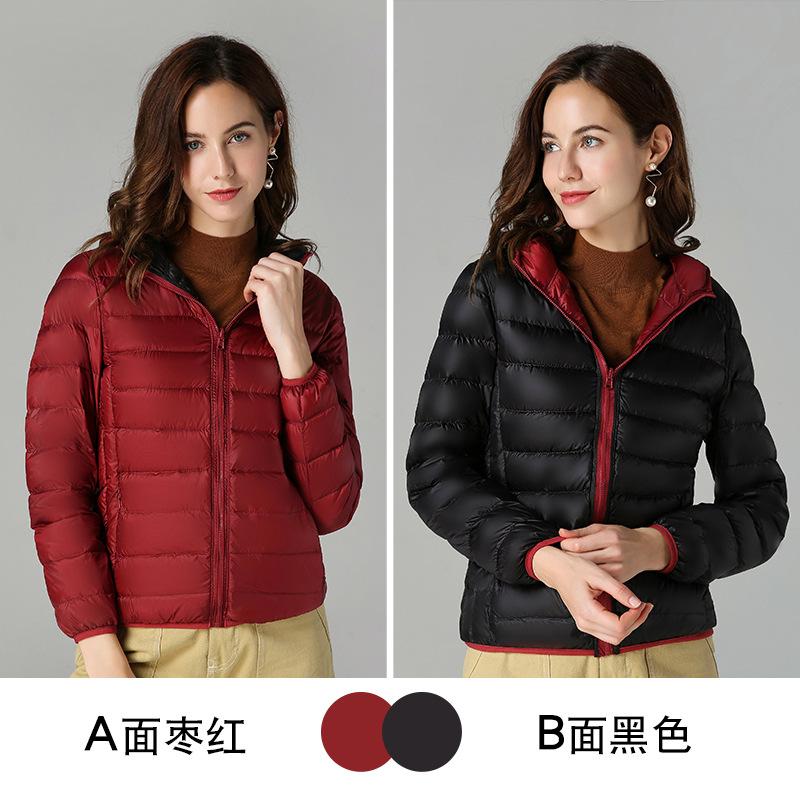 Autumn and winter new light down jacket women's hooded double-sided wear on both sides short thin lightweight coat tide