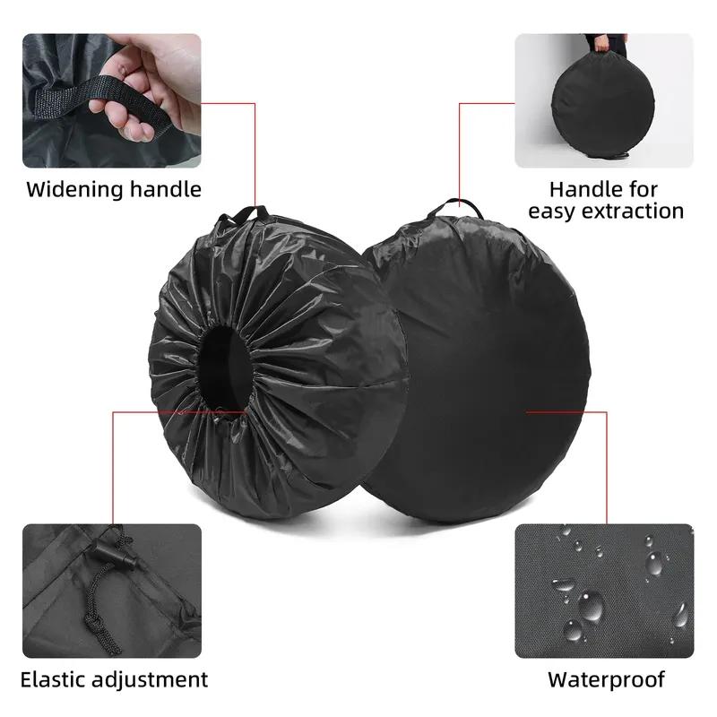 QC Black 4Pcs Wheel Tire Covers Case Car Tires Storage Bag Vehicle Wheel Protector for RV Truck Car Camper Trailer Car Styling