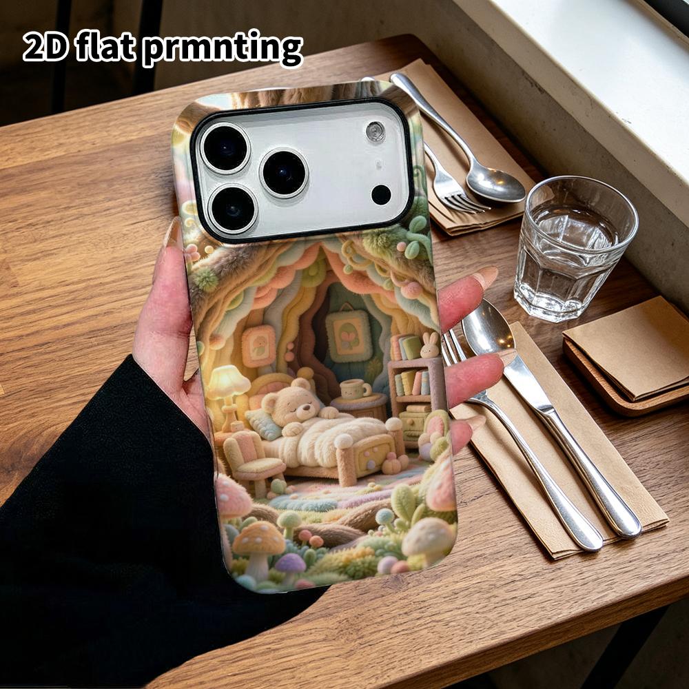 Phone Case: 2D flat design suitable for iPhone 18 17 16 15 14 13 Pro protective case, Tree Hole Little Bear Bedroom, perfect Christmas and Halloween h