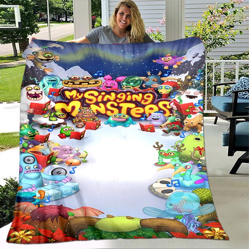 1 Stück Decke My Singing Monsters Aufdruck, Leichte Decke für Sofa, Bett - Weich & Warm, Geschenk für alle Jahreszeiten wie Weihnachten, Halloween