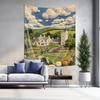 Pastoral Landscape Embroidery Tapestry  Idyllic Countryside Scene Wall Decoration Hanging Fabric