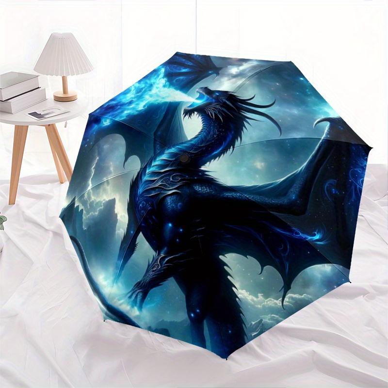 1pc Blue Dragon Fantasy Artwork Pattern Beautiful Looking Automatic Folding Umbrella, 3 Folding, 8 Iron Frame Design, Durable and Suitable for Tr