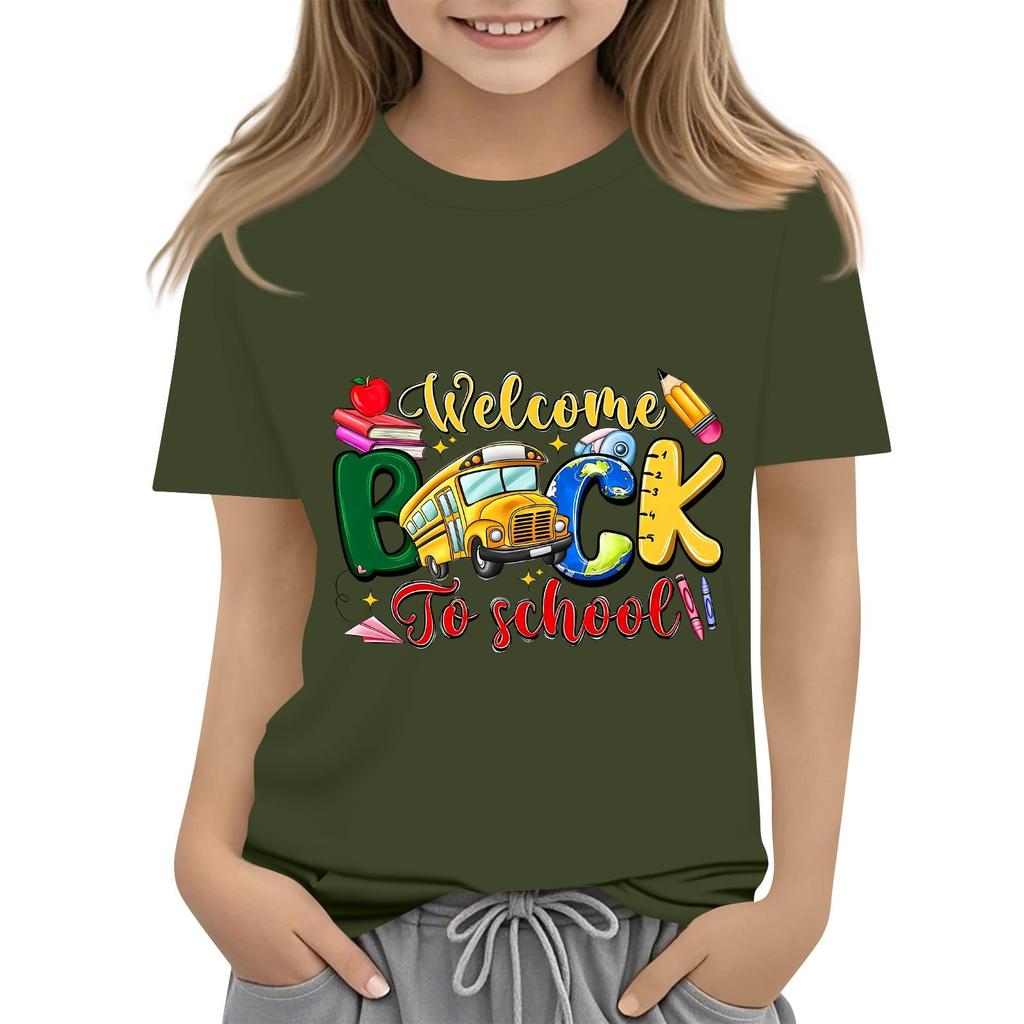 Children's Casual and Fashionable Round-Neck Printed Short-Sleeve Top for Back-to-School