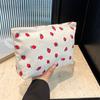 Strawberry Printed Corduroy Cosmetic Bag, Fashionable Toiletry Pouch for Women Travel, Gym, Vacation Organizer with Secure Zipper