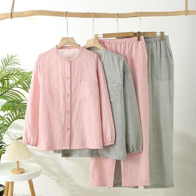 Unisex Cotton Gauze Pajamas: Lightweight, Loose-Fit, Long-Sleeve Loungewear for Spring and Autumn