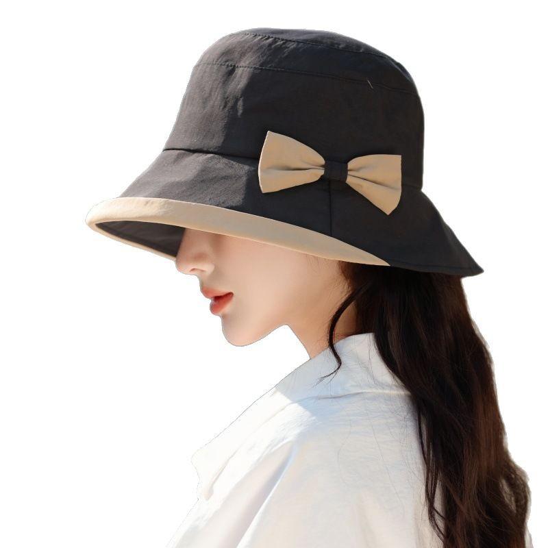 New anti-ultraviolet outdoor bow bucket hat foldable windproof travel elegant basin hat