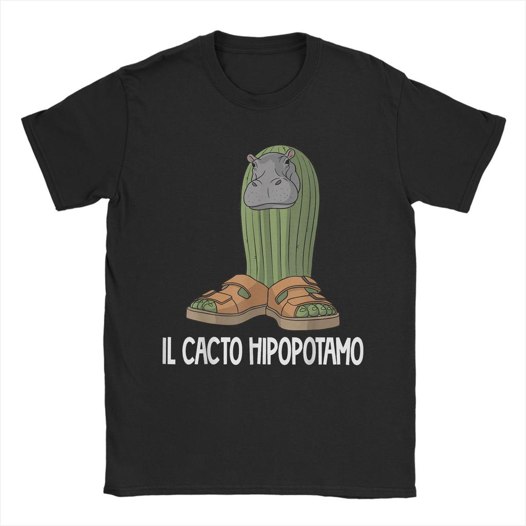 Italienische Brainrot-Charaktere Il Cacto Hipopotamo T-Shirt für Herren 100% Baumwoll-T-Shirt O-Ausschnitt T-Shirts Kurzarm-Bekleidung Bedruckt