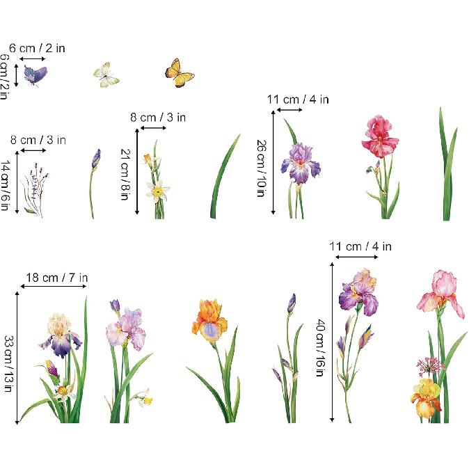 Decalmile Garden Flower Window Clings - Double Sided Iris Floral Spring Easter Window Decals & Stickers for Mom