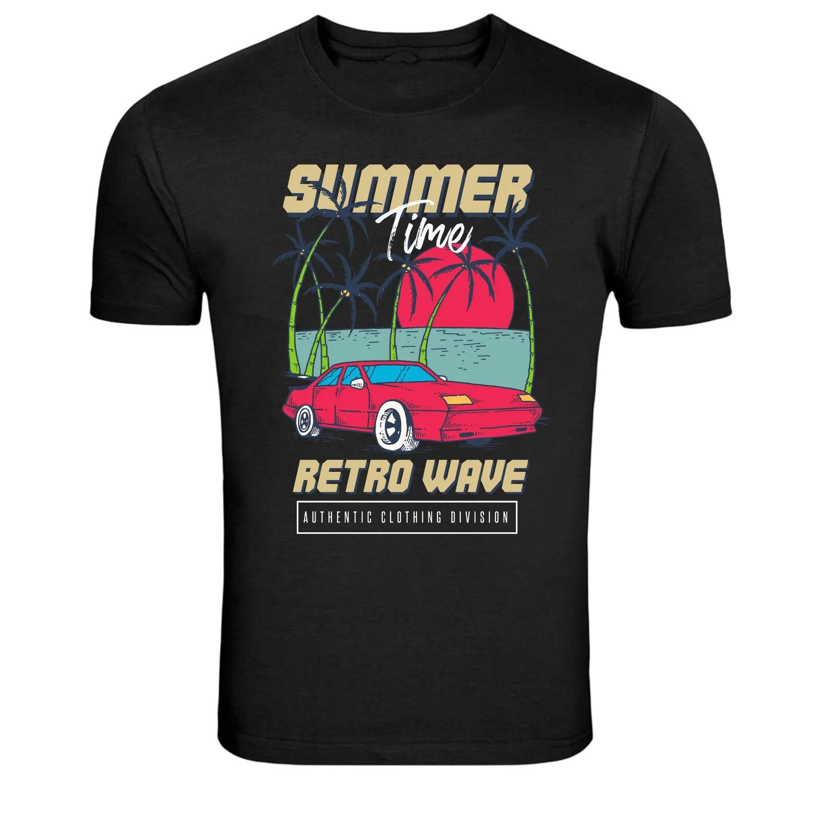 Summer Time Retro Wave Beach Car Sunset T-Shirt XXL