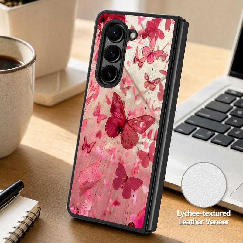 Luxury Butterfly Print Case For Samsung Galaxy Z Fold 8 Ultra 7 6 5 Fold8 Fold7 Fold6 Luxury Leather Skin Hard Folding Phone Cover