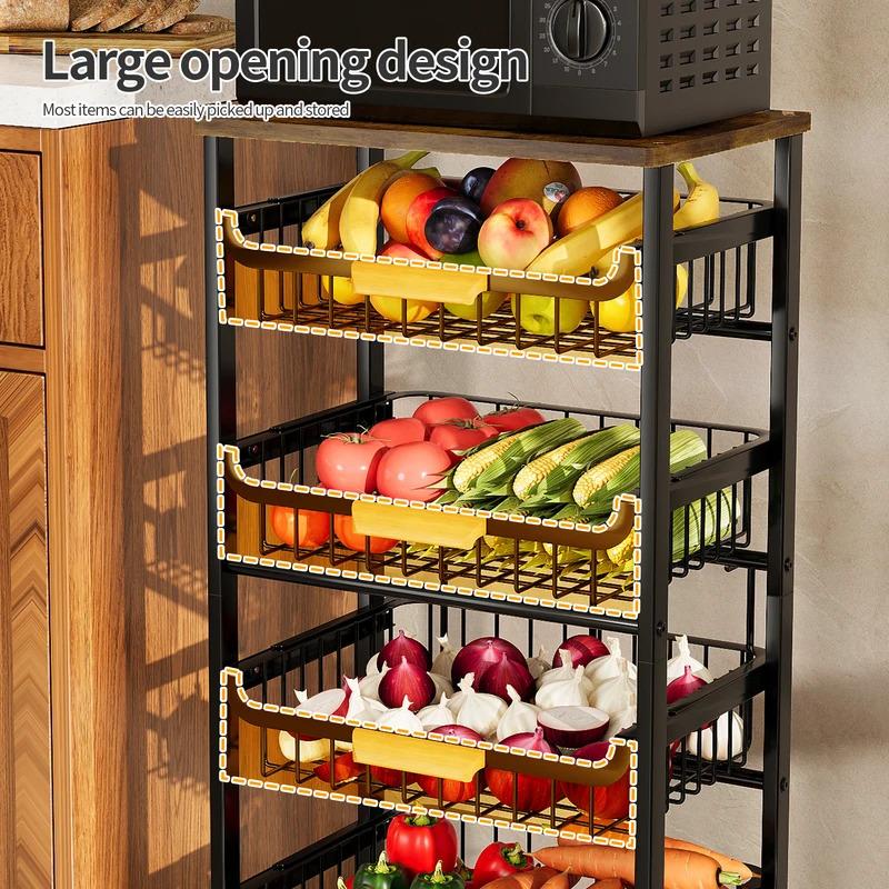 Door-Shaped Slanted Drawer Mobile Storage Rack for Kitchen Fruits and Vegetables Rolling Cabinet Basket Organizer