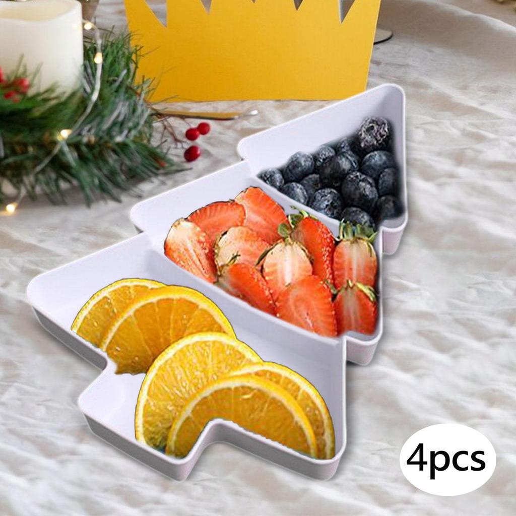 4Pcs Snack Serving Trays Snack Trays Christmas Decor Travel Box 3 Compartments Appetizer Tray Nuts Serving Trays for Dessert