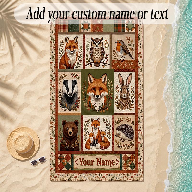 Animals Theme Soft Beach Towel Personalized Custom Name Text Towel Portable for Beach Pool Travel