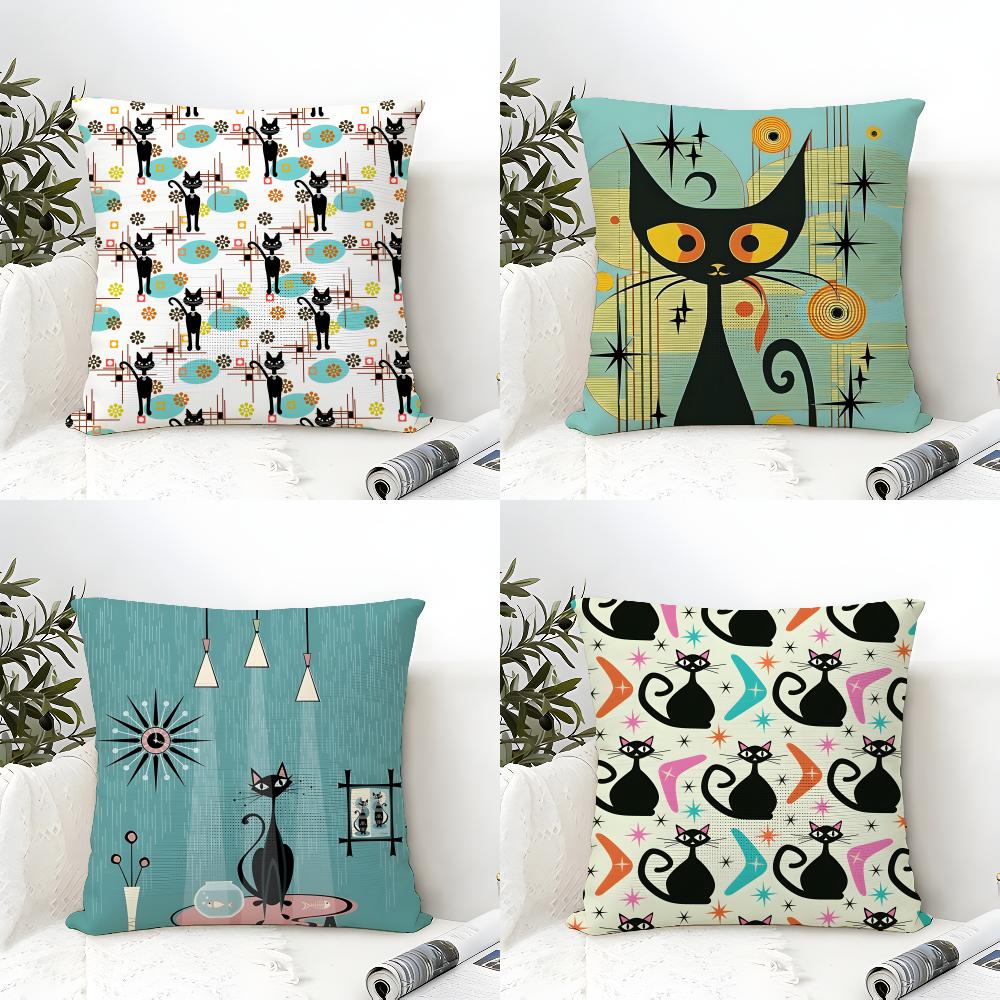 Halloween Black Cat Cushion Cover Eco Linen Pillow Case DoubleSided Print Breathable Durable Zipper Home Decor Gift