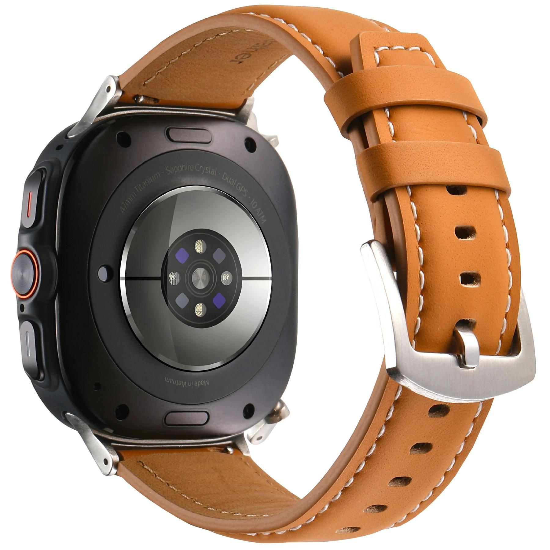 

For Samsung Galaxy Watch Ultra 47mm Watch Strap Genuine Cow Leather Wrist Band Replacement Light Brown