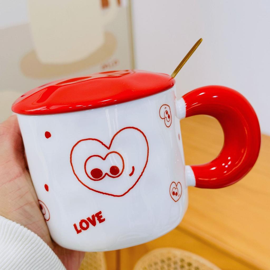 Festlig keramikkkopp med lokk Skje fyrverkeri Oransje jentekrus Høypresisjonsvannkopp Husholdningsjentehjerte