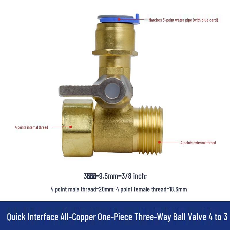 All-Copper Inlet Tee Ball Valve for Pure Water Machine (4-Point, 2-Point, 3-Point)