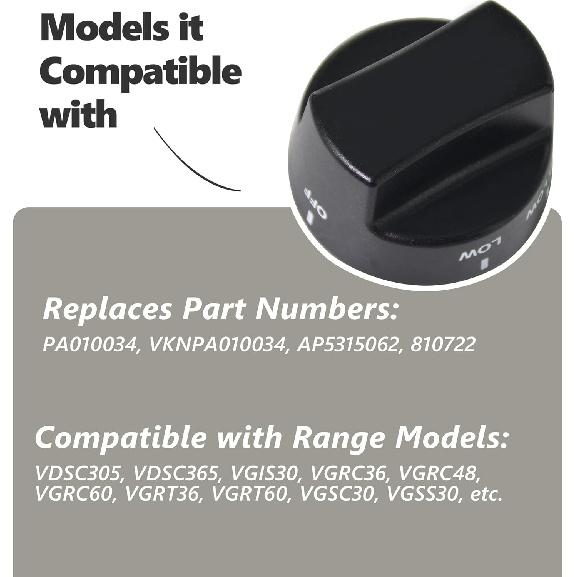 PA010034 Top Burner Knob Replacements for Viking Gas Range, Cooktop Stove Control Knob Compatible with VDSC305, VDSC365, VGIS30, VGRC36, VGRC48,
