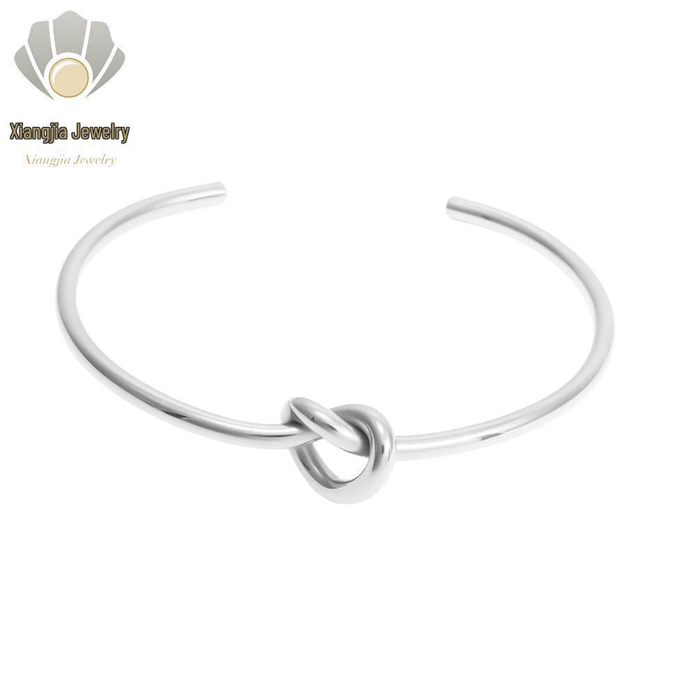 Cross-Border Love Knot Titanium Bangle - Versatile Peach Heart Open Bracelet, Vacuum-Plated Stainless Steel Jewelry