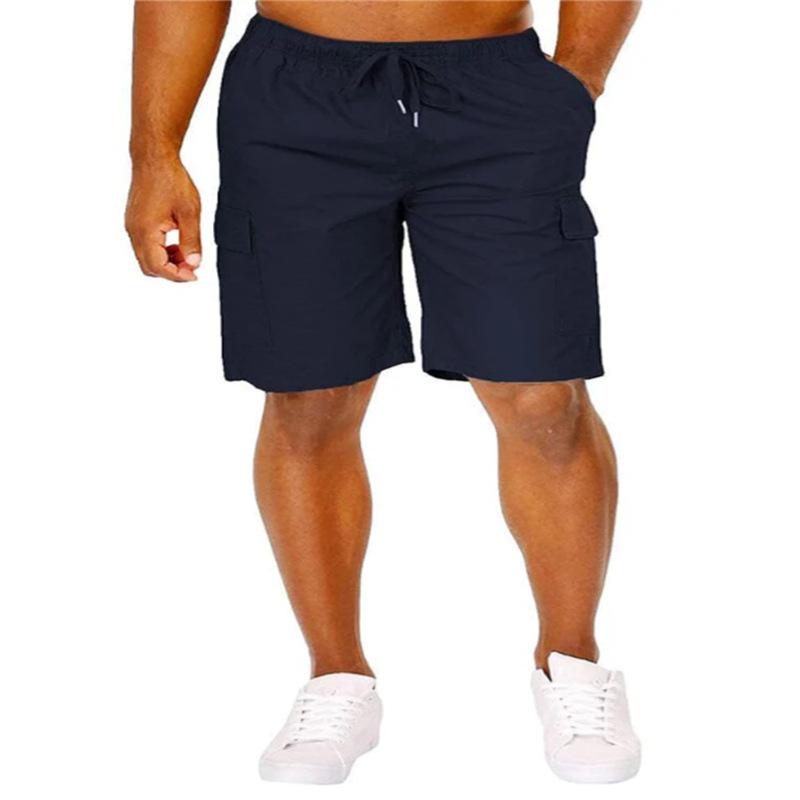 Men's Classic Workwear Drawstring Loose-Fit Solid-Colour Multi-Pocket Fashion Shorts