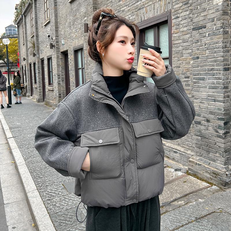 Small foreign style splicing cotton-padded jacket short 2025 winter new fashion cotton-padded jacket small cotton-padded jacket