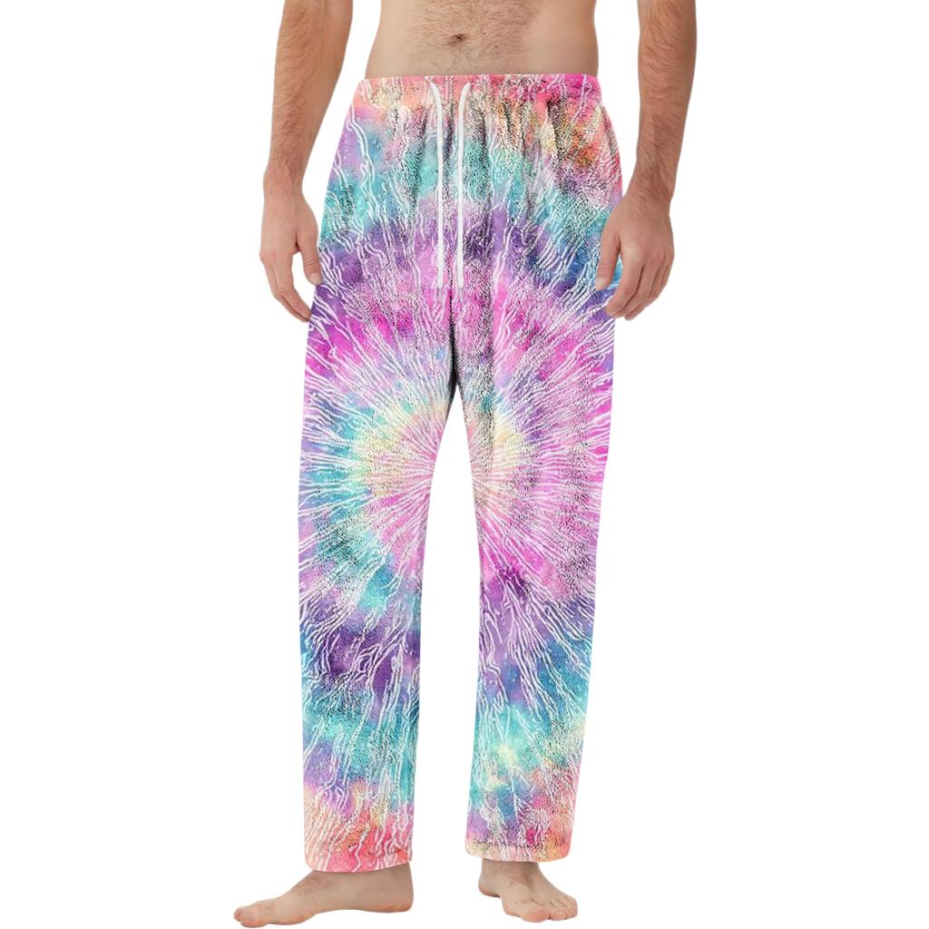 Men's Drawstring Pocket Flannel  Pants Homewear Sleep Pants