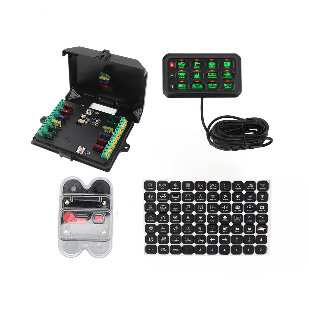 12 Gang Switch Panel 12V To 24V IP65 Water Resistant RGB Color Universal for Truck Boat Offroad ATV UTV SUV