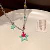Dopamine Pink Green Pentagram Necklace Female Tide Niche Design Sweet Cool Color Clavicle Chain Sweater Chain Female