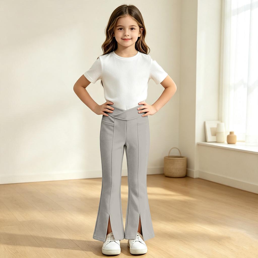 Kids' Yoga Pants with Pockets, High Waisted Color Stretch Casual Pants for Dance Running and Workout
