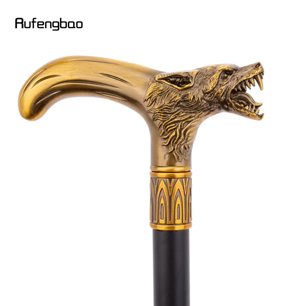 Yellow Wolf Head Biting Walking Cane Fashion Decorative Walking Stick Gentleman Elegant Cosplay Cane Knob Crosier 92cm
