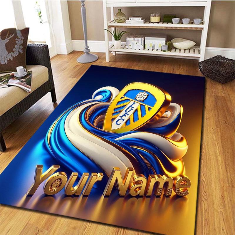 Προσαρμοσμένο Χαλί με Όνομα Leeds United για Σαλόνι, Υπνοδωμάτιο, Διακόσμηση Καναπέ Σπιτιού, Αντιολισθητικό Πατάκι Δαπέδου για Παιχνίδι Παιδιών